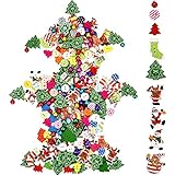 Sumind 150 Pieces Christmas Button Craft Mix Sewing Button and 50 Pieces Colorful Small Bells for Christmas Decorations