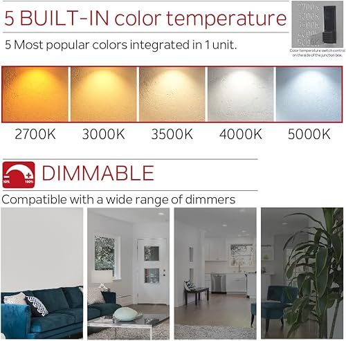 Miniatura 4 de Nadair, Luces LED empotrables ultra delgadas de 3 pulgadas, 3 temperaturas de color integradas (3K4K5K), paquete de 6, clasificación IC, regulable,