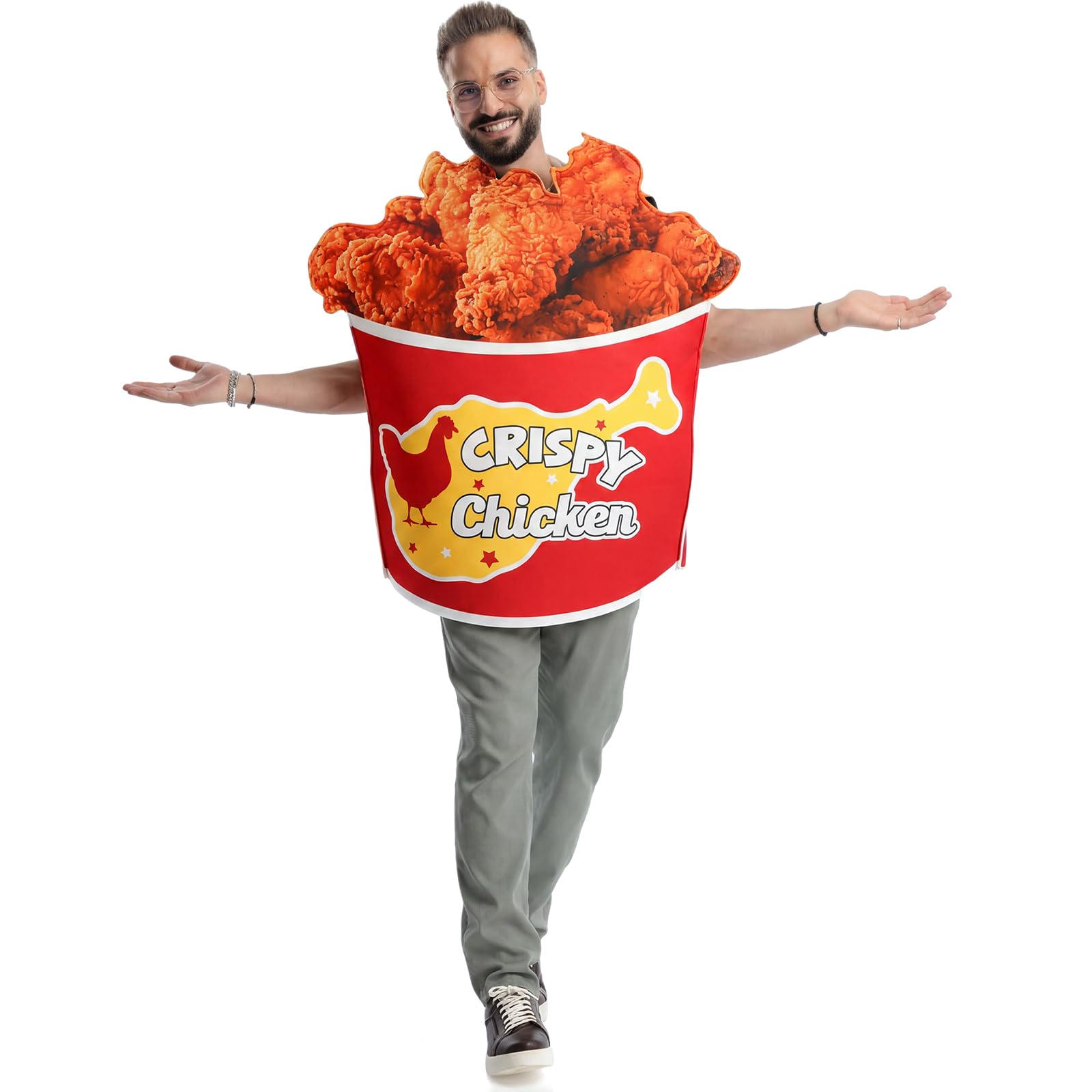 Liitrsh Bucket of Fried Chicken Adult Costume Men Women Halloween Fried Chicken Costume Cosplay for Halloween Cosplay Party Supplies Adult One Size Unisex