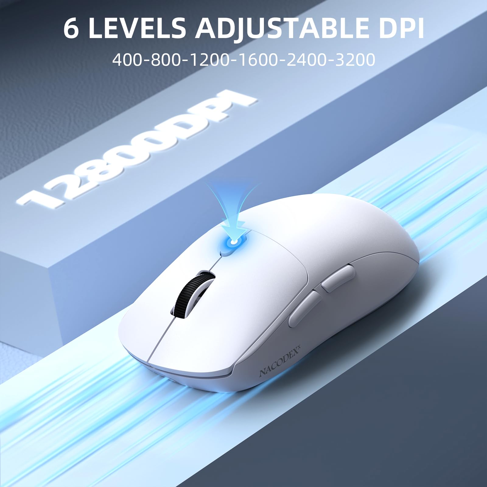 A.JAZZ SUPERLIGHT NJ07 Mouse Wireless Per Computer, BT/2,4G/USB-C, Leggero 67g, 12800 DPI, Batteria da 300 mAh, 1K Polling Rate, Ergonomico, Mouse da Gioco Ufficio Silenzioso e Senza Fili - Bianco