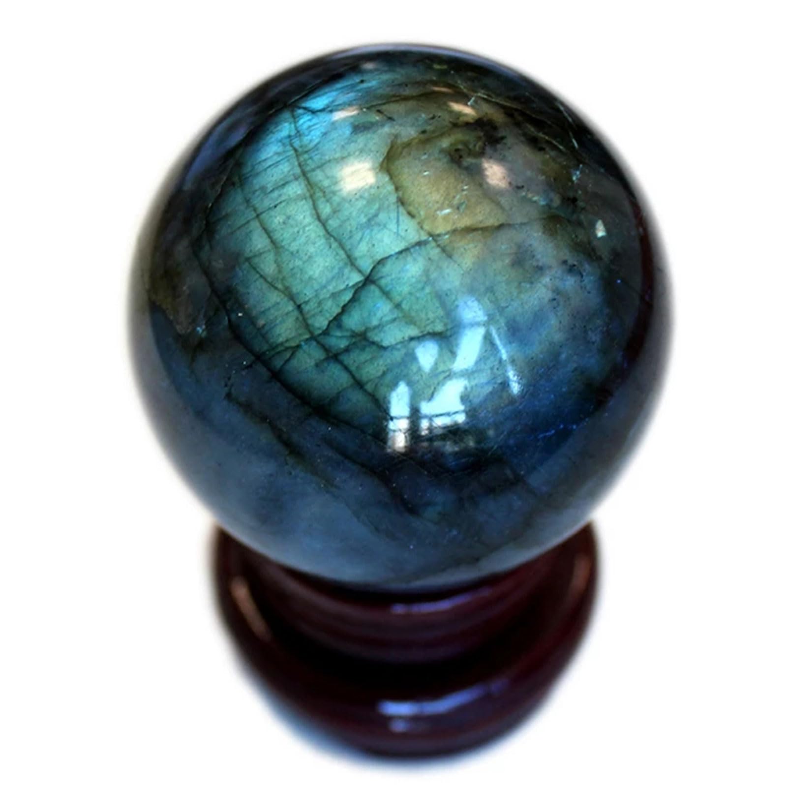 nviusdSJ Natural Labradorite Sphere with Stand Rock Quartz Crystal Ball(Diameter 60mm)