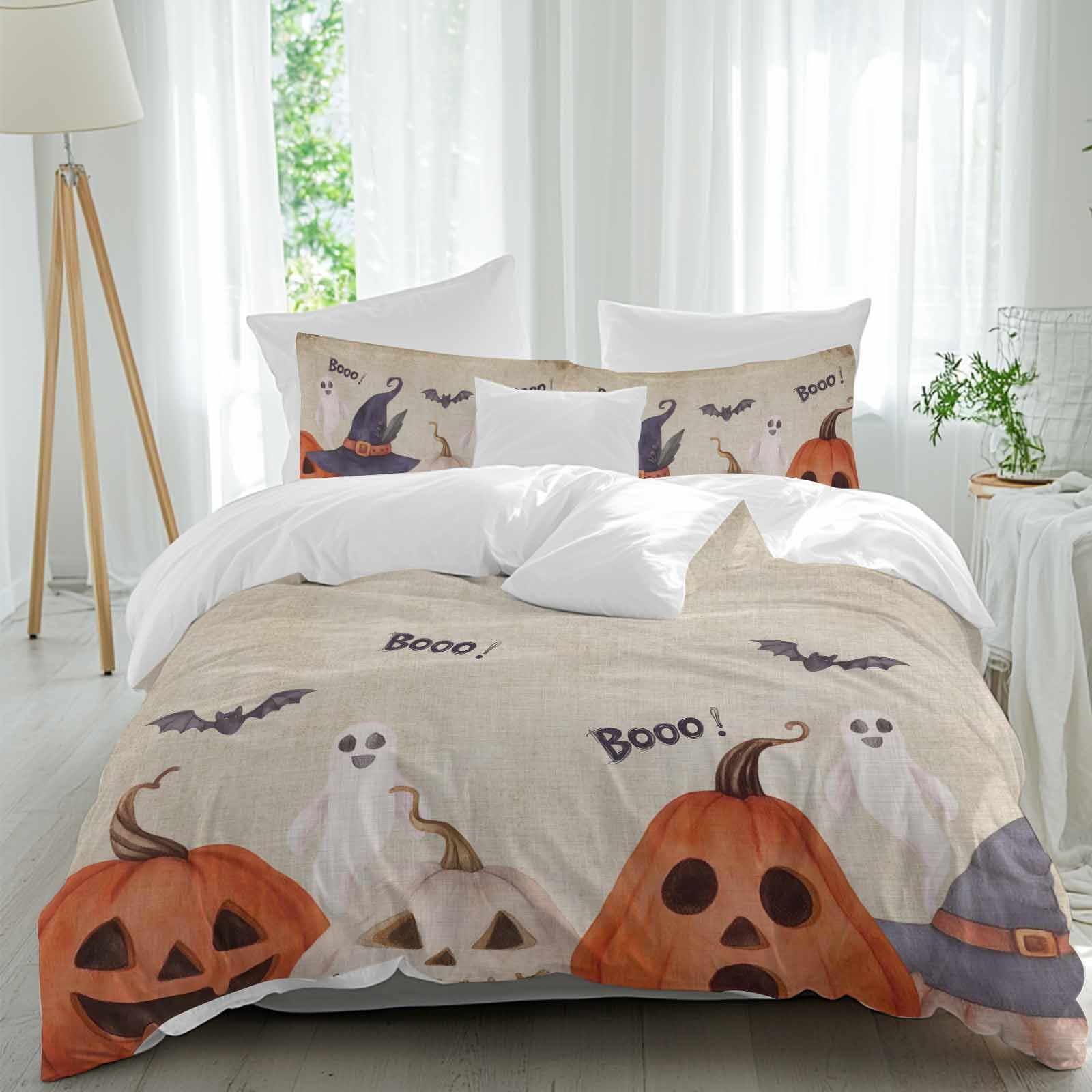 Twin Halloween Duvet Cover Set Washed Soft Microfiber Bed Comforter Duvet Cover Sets with Ties Zipper Bedding Quilt