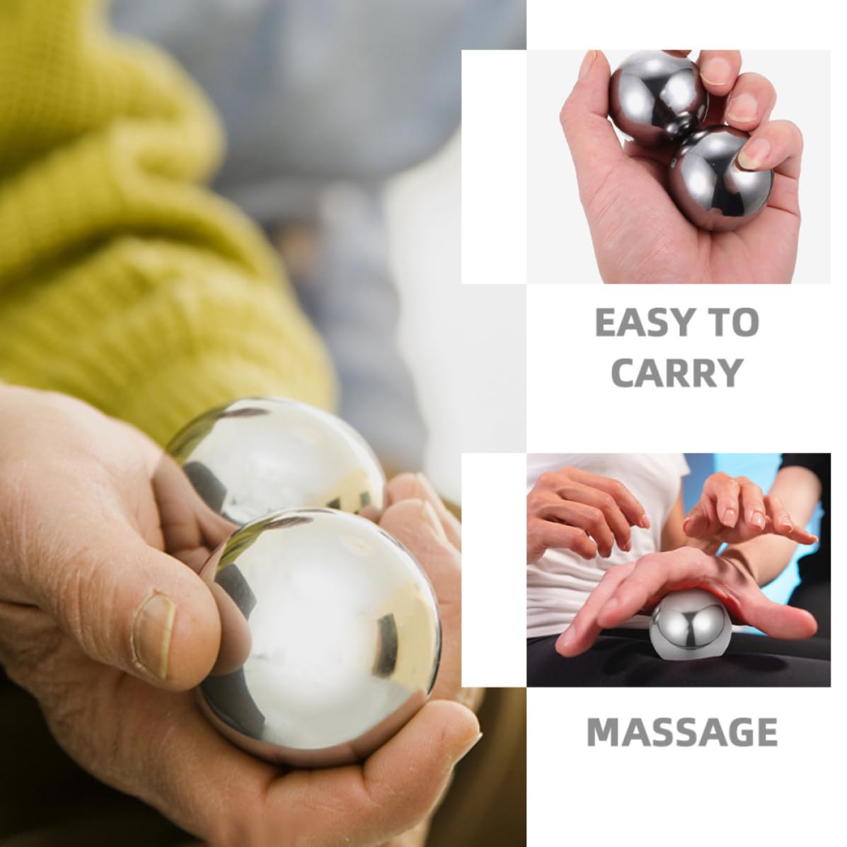 Kisangel Handbälle 70mm Edelstahl Massagegerät 1 Paar zur Handgymnastik und Verbesserung der Beweglichkeit bei Outdoor Aktivitäten