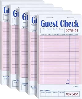 DGBDPACK Server Guest Checkbook, 5 Pack EP-3632-1 Server Note Book, Thick Server Paper with Guest Receipts, Waitress Notepads - 250 Orders Total (Pink, 6.75" x 3.5")
