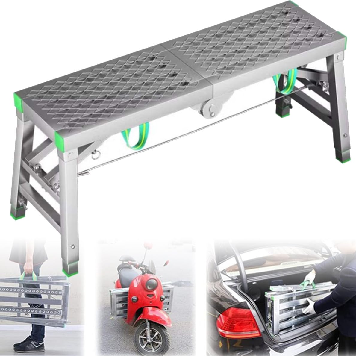 Equipo de andamio portátil, Plataforma de Trabajo de Altura Ajustable, Escalera de Acero galvanizado, Banco Resistente, escaleras Plegables, Taburete con escalón Antideslizante,140cm