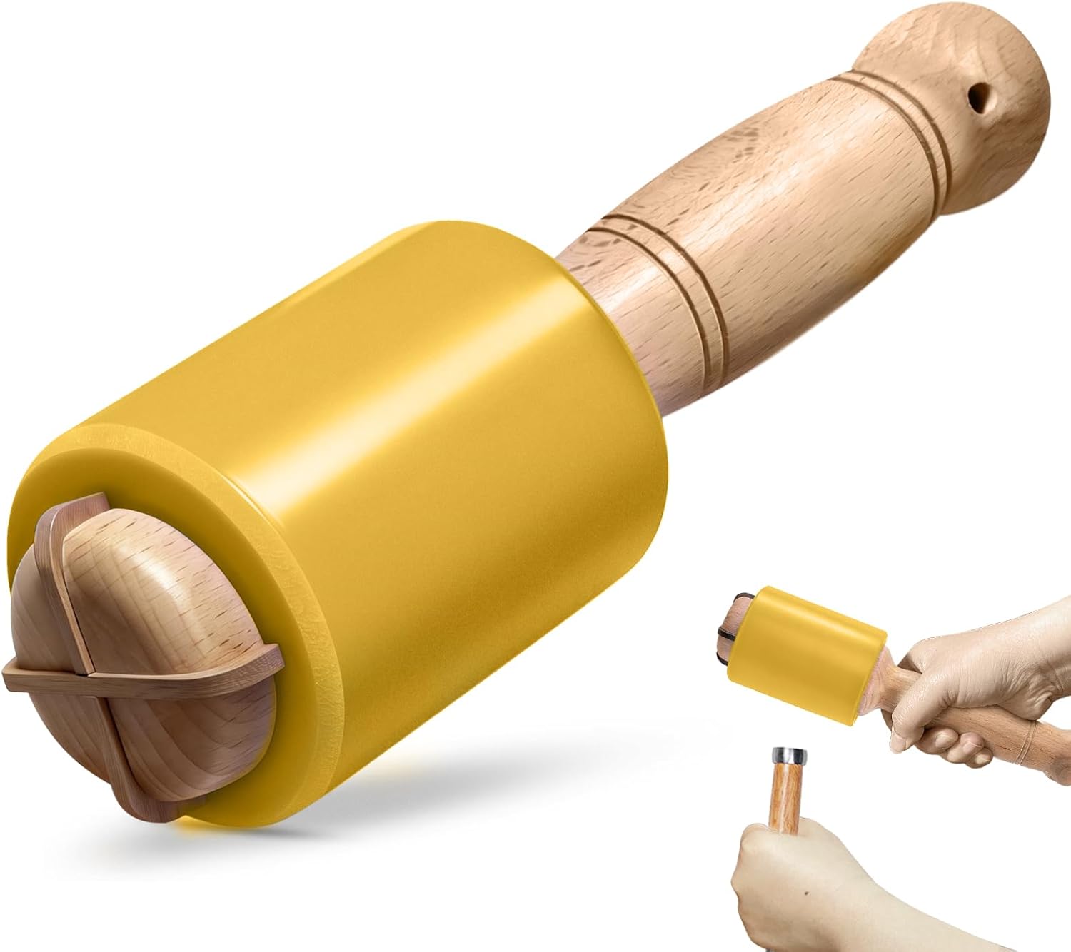 Wood Carving Mallet 12 oz for Woodworking, Non-Slip Urethane Head Woodworking Hammer 40% Fatigue Reduction for Chisels & Carving Tools, Fits All Ages, Effortless to Operate(Yellow)