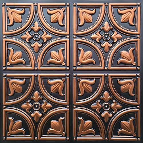 Faux Tin Glue Up Ceiling tile #148 Antique Copper pack of 10 2'X2' tiles (~ 40 sq.ft). Easy to install decorative ceiling tiles. Gorgeous antique look PVC tiles. Great as a backdrop.