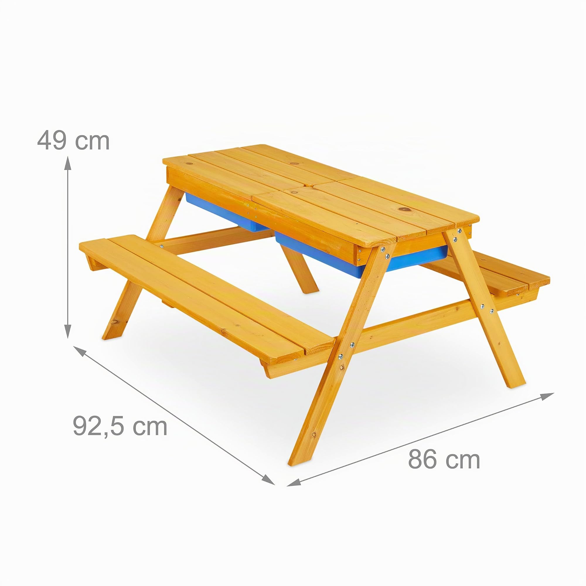 Relaxdays Tavolino da Bambini per Esterno, Tavolo da Picnic per Giardino, Set Due Panche e Ombrellone, Legno, Naturale
