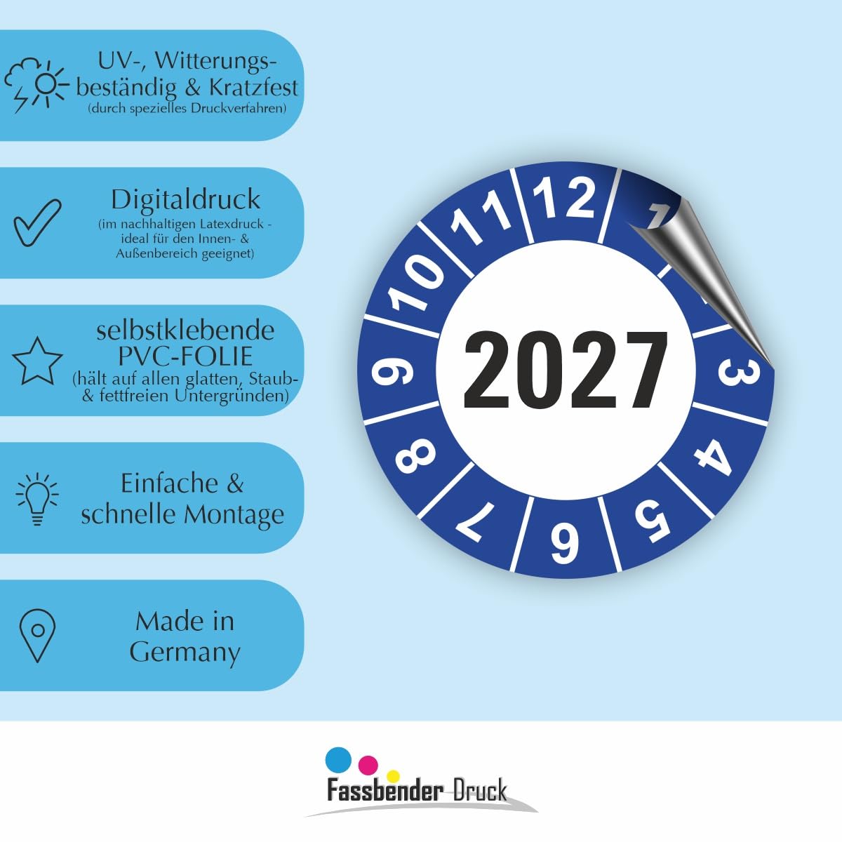 Hochwertige Prüfetiketten JAHRESPLAKETTE 2027 Ø 30mm - Selbstklebende PVC-Folie - Wartungsetiketten für Prüfung - Prüfplakette für Prüfungsnachweis (30 Stück)
