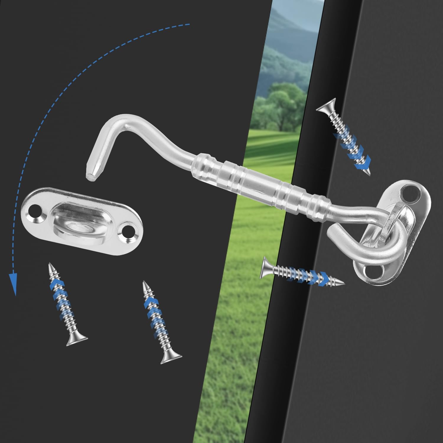 1Pcs Barn Door Lock, 1Pcs Solid Stainless Steel Hook and Eyes Catch Door Latch Locks for Window Barns Cabin Sliding Doors Double Gates Garage Shed Doors, 4 Inch Solid Stainless Steel Latches, Silver
