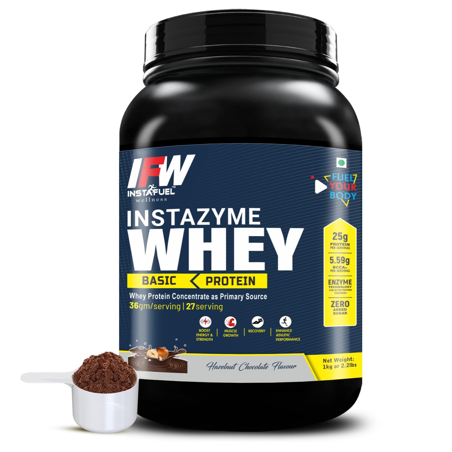 Instafuel Instazyme Basic Whey Protein Powder 1Kg / 2.2lbs 25g
