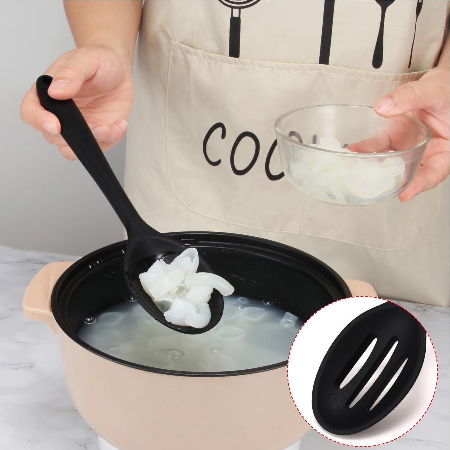 Linwnil 4 Pieces Silicone Slotted Spoons,10.6 Inch Nonstick Mixing Serving Spoons for Kitchen Cooking Bake Stir Draining Tool (2, Black) image 4