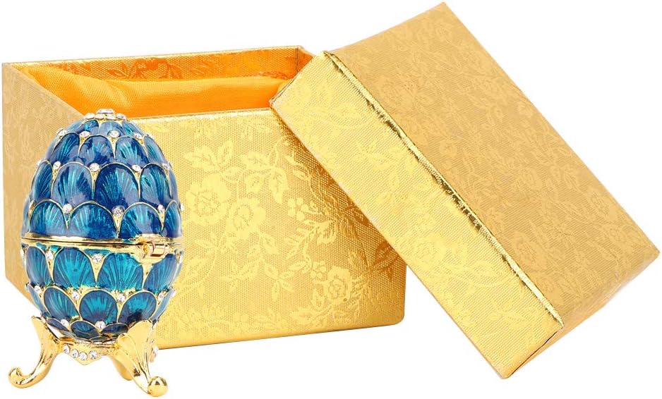 Jacksking Enameled Easter Egg, Egg Shaped Trinket Box Vintage Style Jewelry Organizer Trinket Box Decoration Crafts(Blue)
