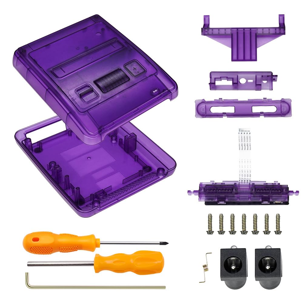 Carcasa de repuesto para consola SFC, funda semitransparente para Super Famicom, carcasa para host SFC compatible con cartuchos NTSC/PAL (blanco/negro/morado) (morado transparente)