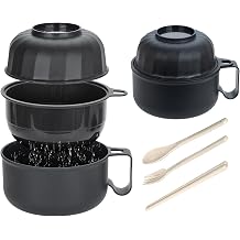 2 Pack Ramen Bowl, Portable Ramen Cooker, Instant Ramen Noodle Bowls College Dorm Room Apartment Essentials Black Black