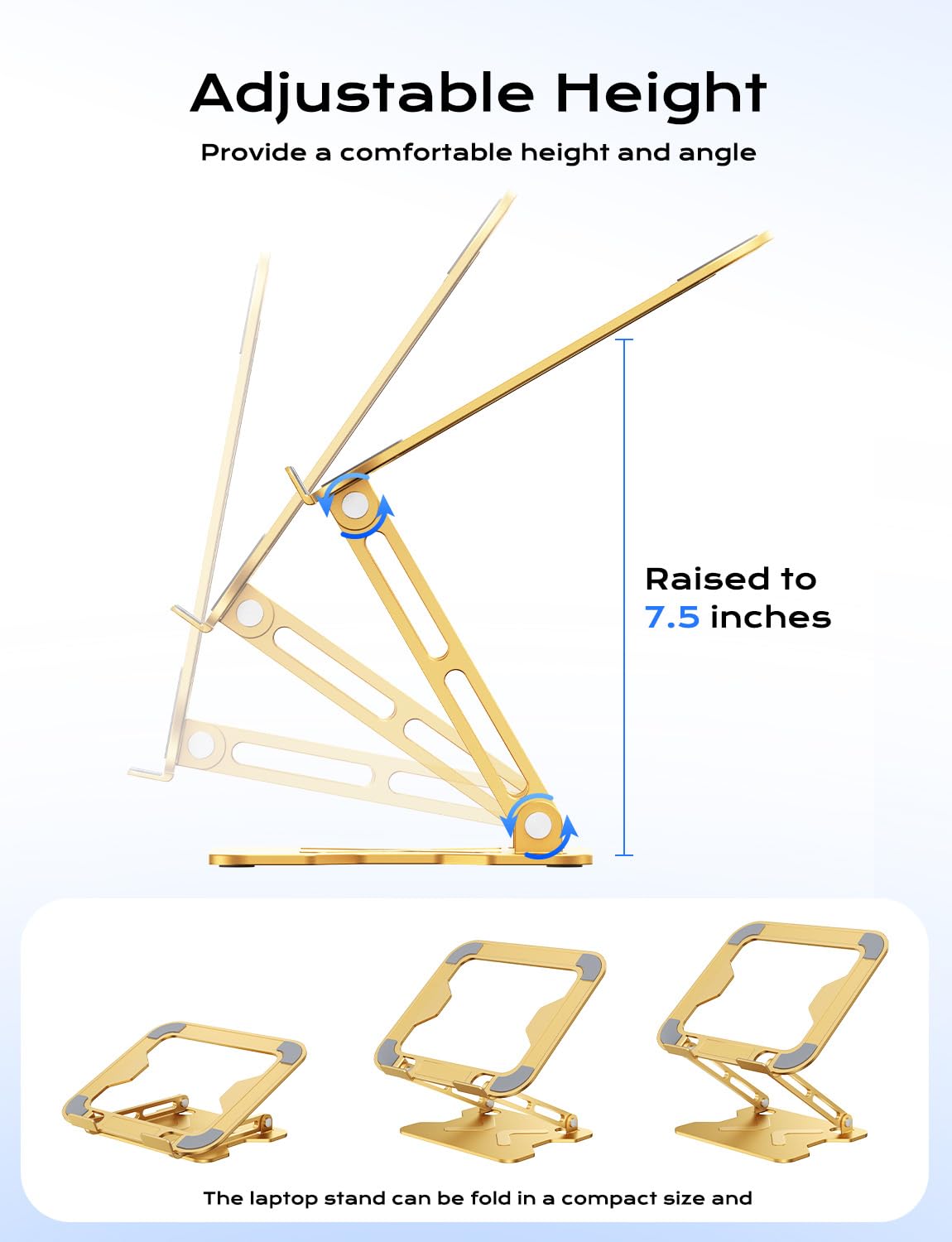 JCZT Soporte Ajustable para computadora portátil, Elevador Plegable de Metal, Soporte portátil para Laptop, Soporte de refrigeración ventilada para MacBook Air Pro, Todos los portátiles de 10 a 16