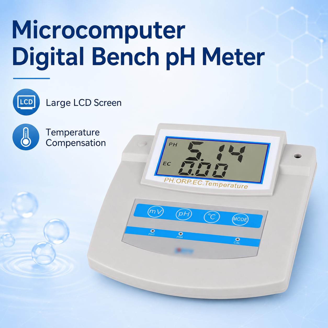 Medidor de pH de la encimera digital 6-en-1 probador de laboratorio con compensación temporal, mide el pH ORP TDS EC CF para el acuario de análisis de suelos de la pesca Monitor de calidad del agua de