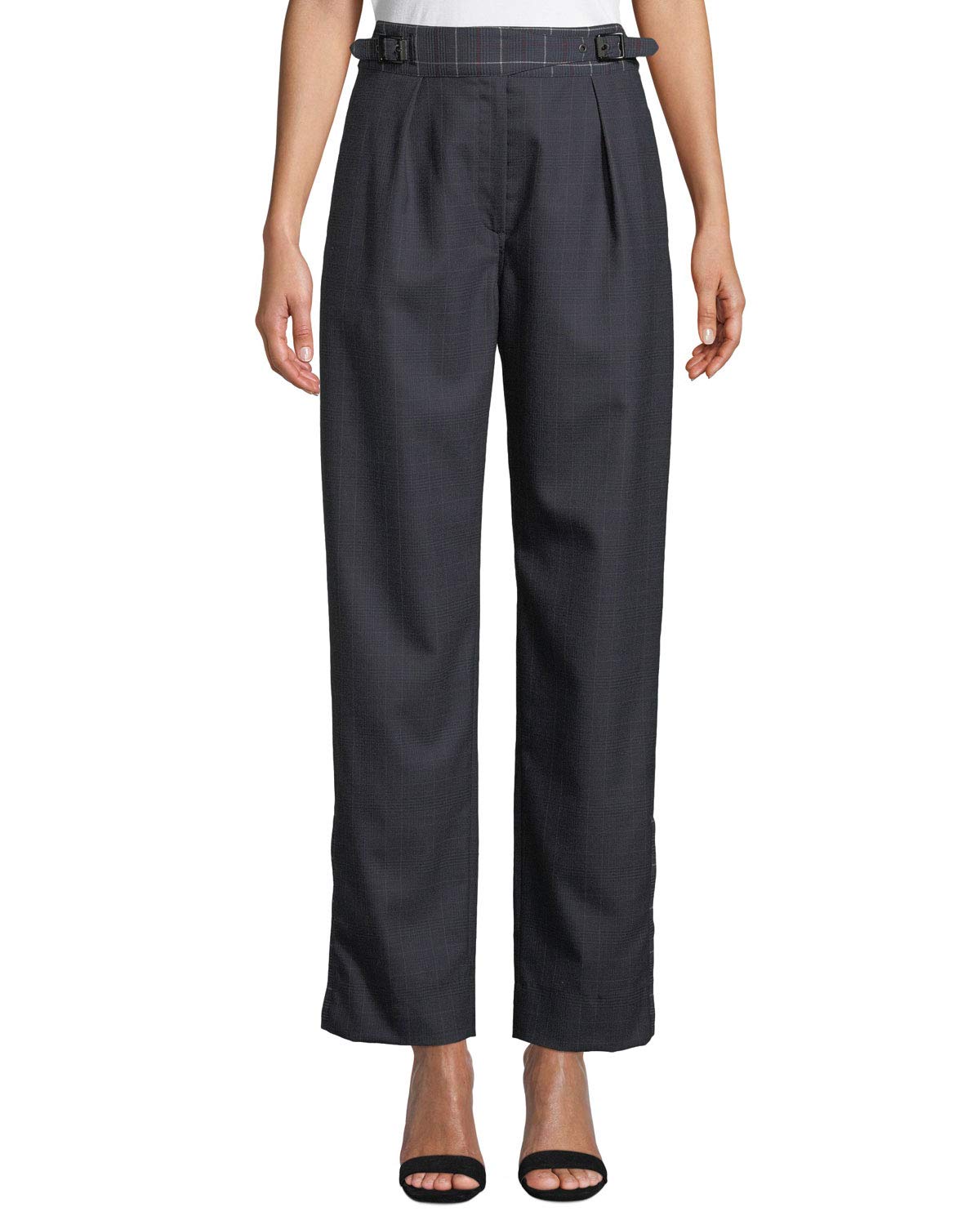 rag & bone Women's James Straight Checkered Wool Pants Slacks Dark Blue/Multi
