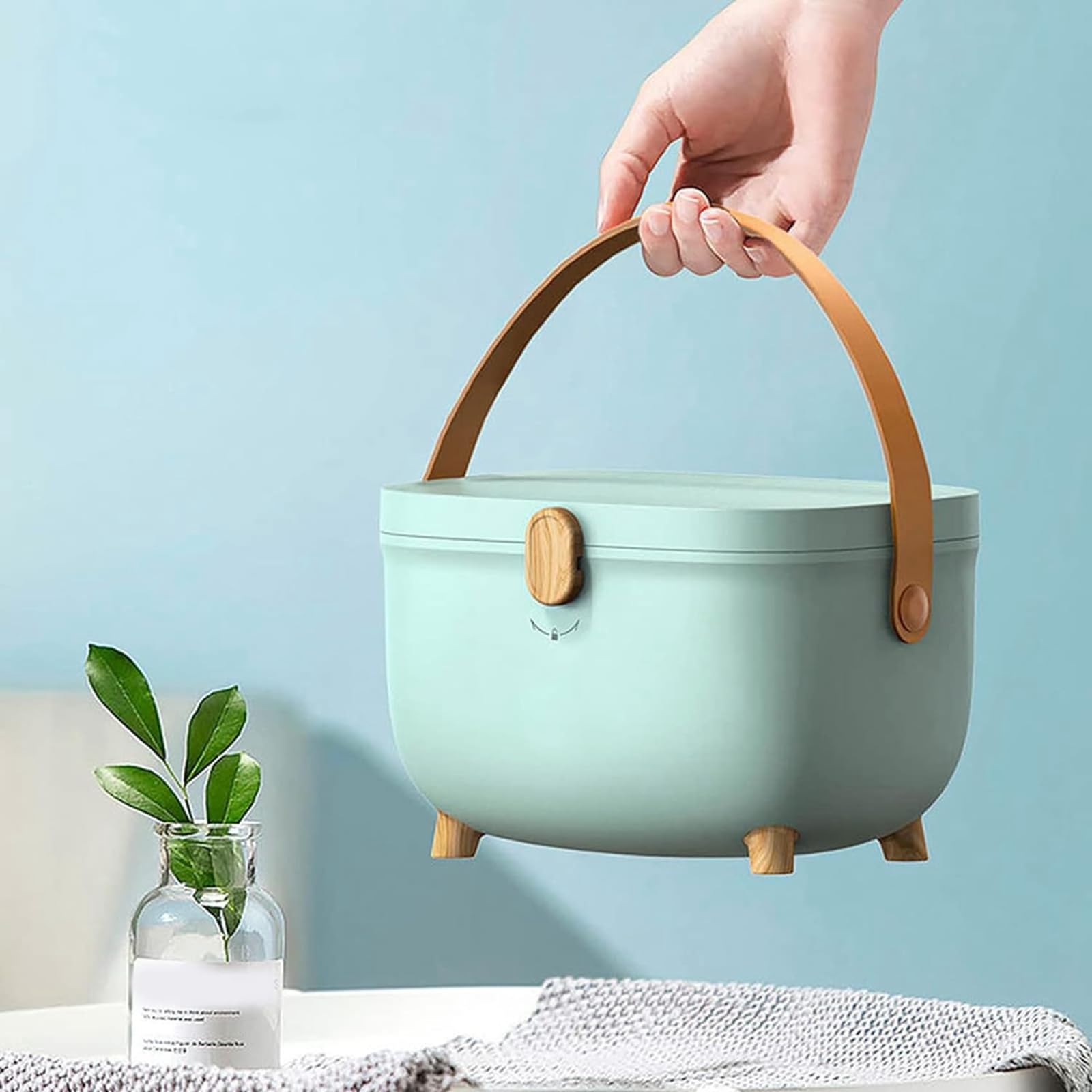 Caja para medicina, Caja organizadora para medicina 2 niveles, con mango, portátil Medicine box, para el hogar y el exterior (Verde cielo)