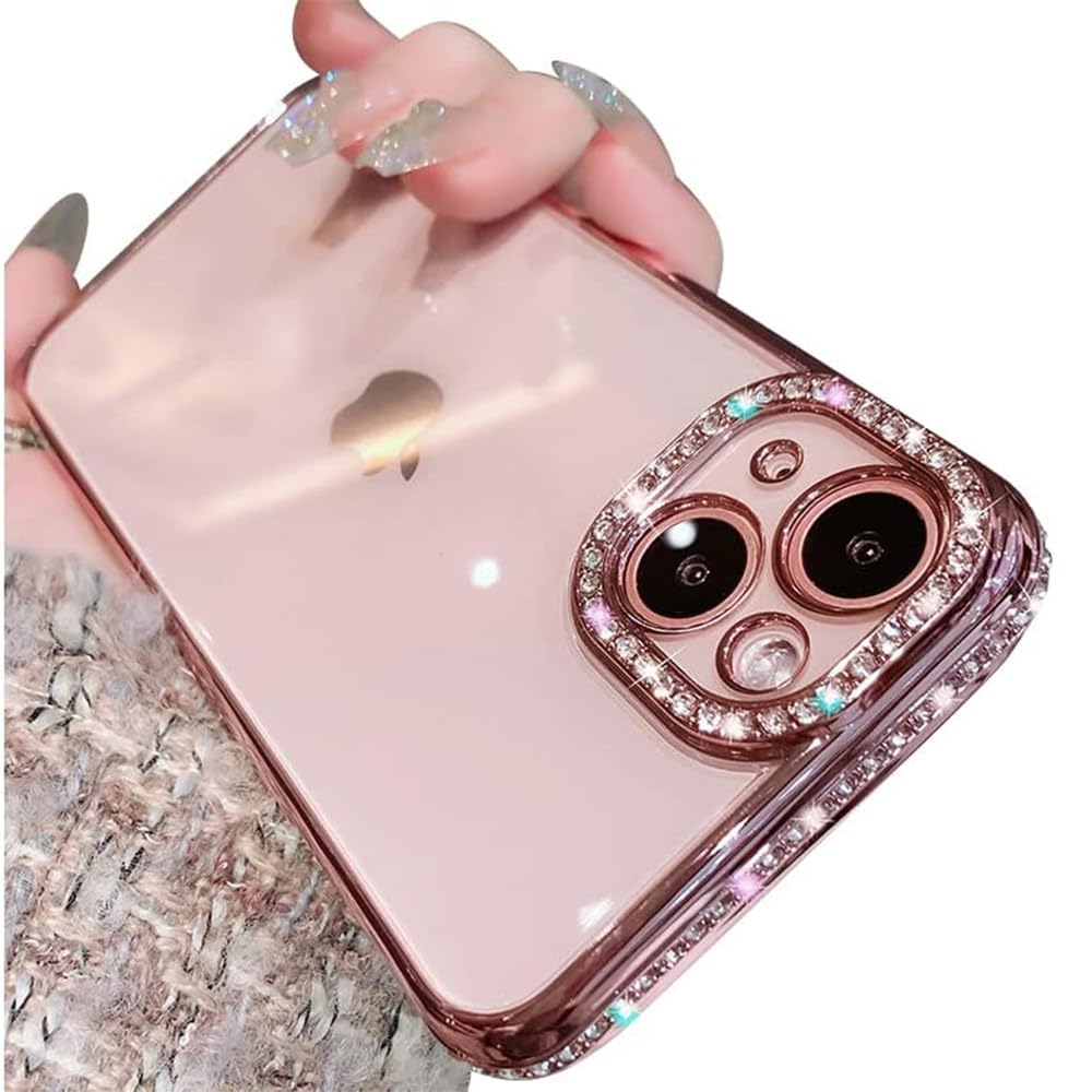 Casechics Compatible with iPhone Case,Luxury Glitter Bling Sparkly Diamond Electro Plated Frame Edge Border Full Body Protective Clear Soft Shockproof