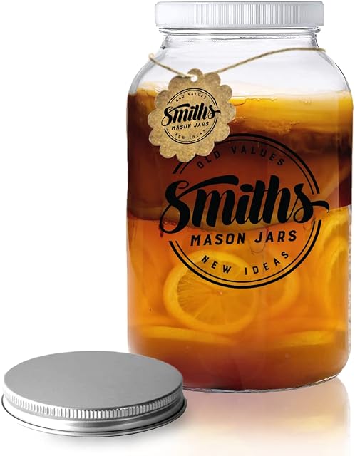 Smiths Mason Jars 1 Gallon (128oz/4.5L) Wide Mouth Jar with 2x Screw Top Lids | Glass Storage Jar for Pickling, Preserving Food and Cookie Storage Container, Make Kombucha, Sun Tea and Gin