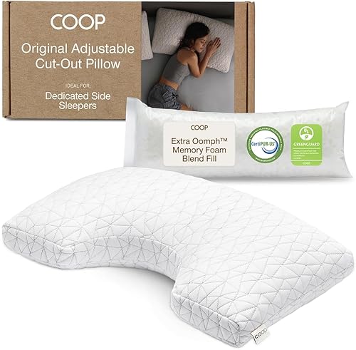 Coop Home Goods Almohada para dormir de lado recortada, almohada de espuma viscoelástica con muesca, almohada cervical para dormir de lado,