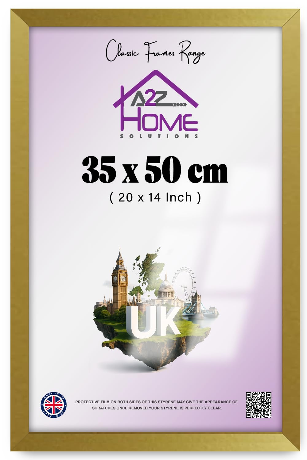 A2Z Home Solutions® Gold Frame Photo Poster Display Wall Hanging B3-35 × 50 cm For Print Picture With Clear Perspex 30x15mm Moulding Mounting Hooks MDF backboard