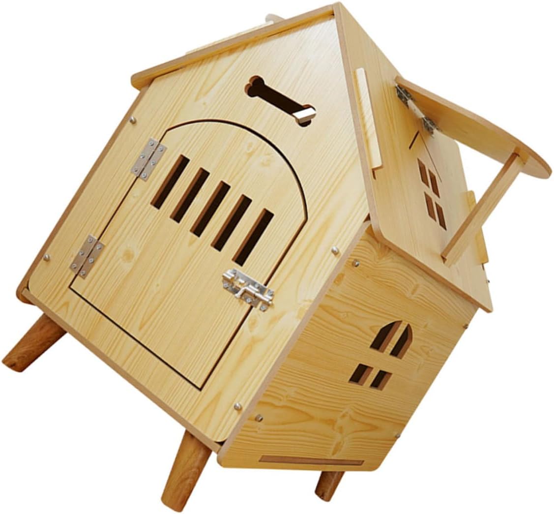 HANABASS Wooden Dog House Outdoor Pet Shelter Medium Size Wood Kennel with Fence for Puppies and Small Dogs Suitable for Garden and Backyard Use