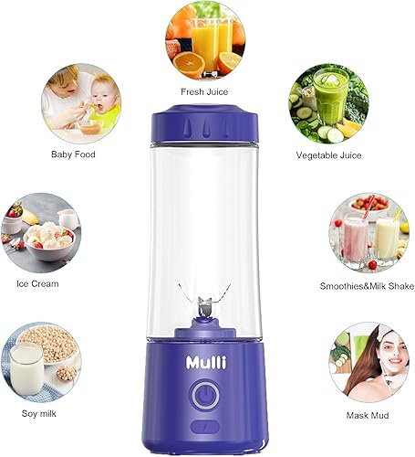 Miniatura 5 de Mulli - Licuadora portátil de 14 onzas, recargable por USB, con 6 cuchillas de acero inoxidable, mini licuadora personal para batidos, alimentos