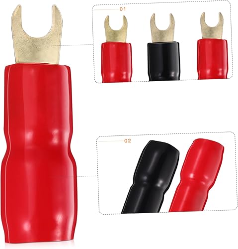 Miniatura 3 de 10 pares de adaptadores de horquilla de espada de cobre chapados en oro de 4 calibres para terminal de espada, conectores de clavijas de barrera de