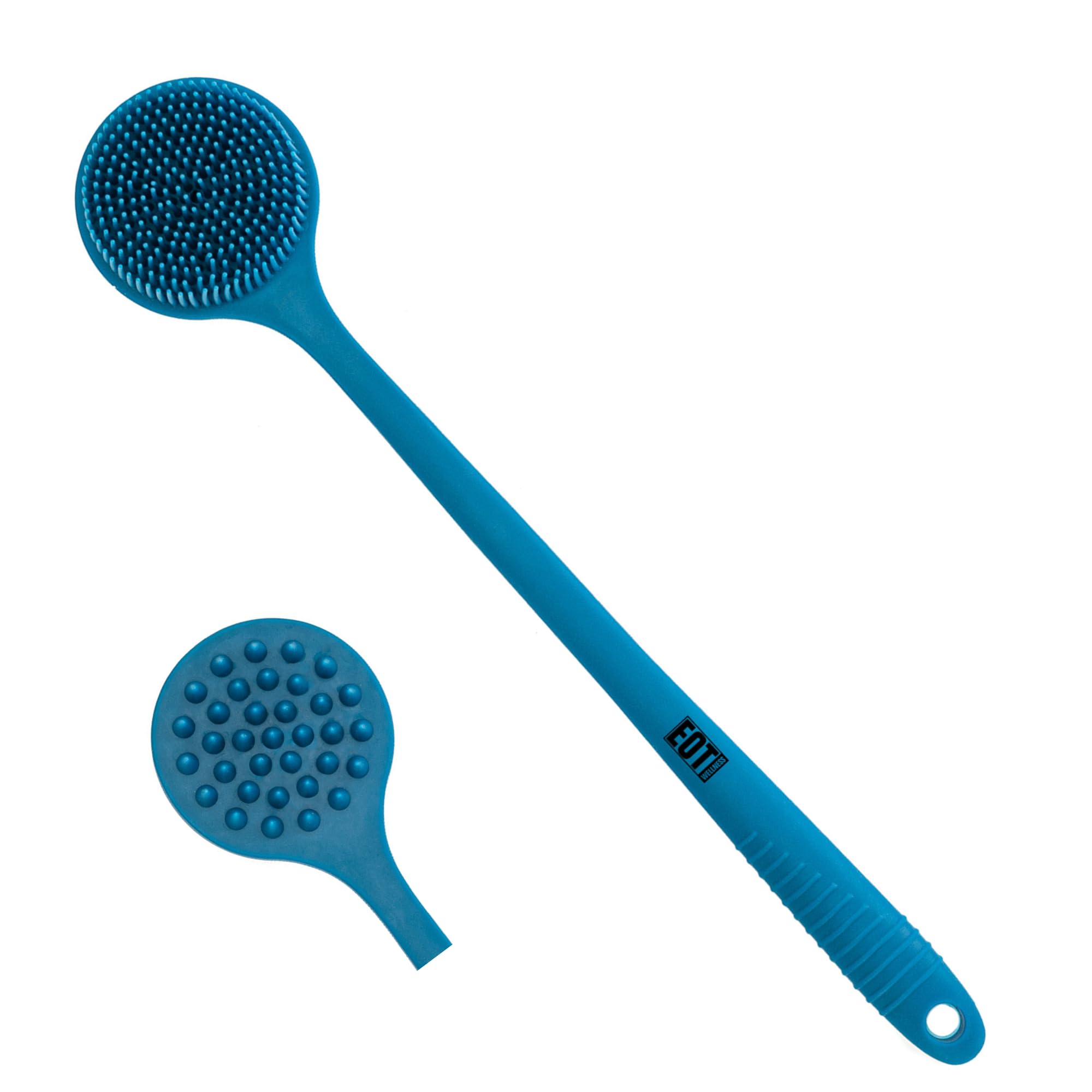 EOT Wellness Bendable Long Handled Silicone Body Brush & Hair Scrubber - Bath Shower Back Brush, Shampoo Hair & Scalp Massager, Back Scrubber for