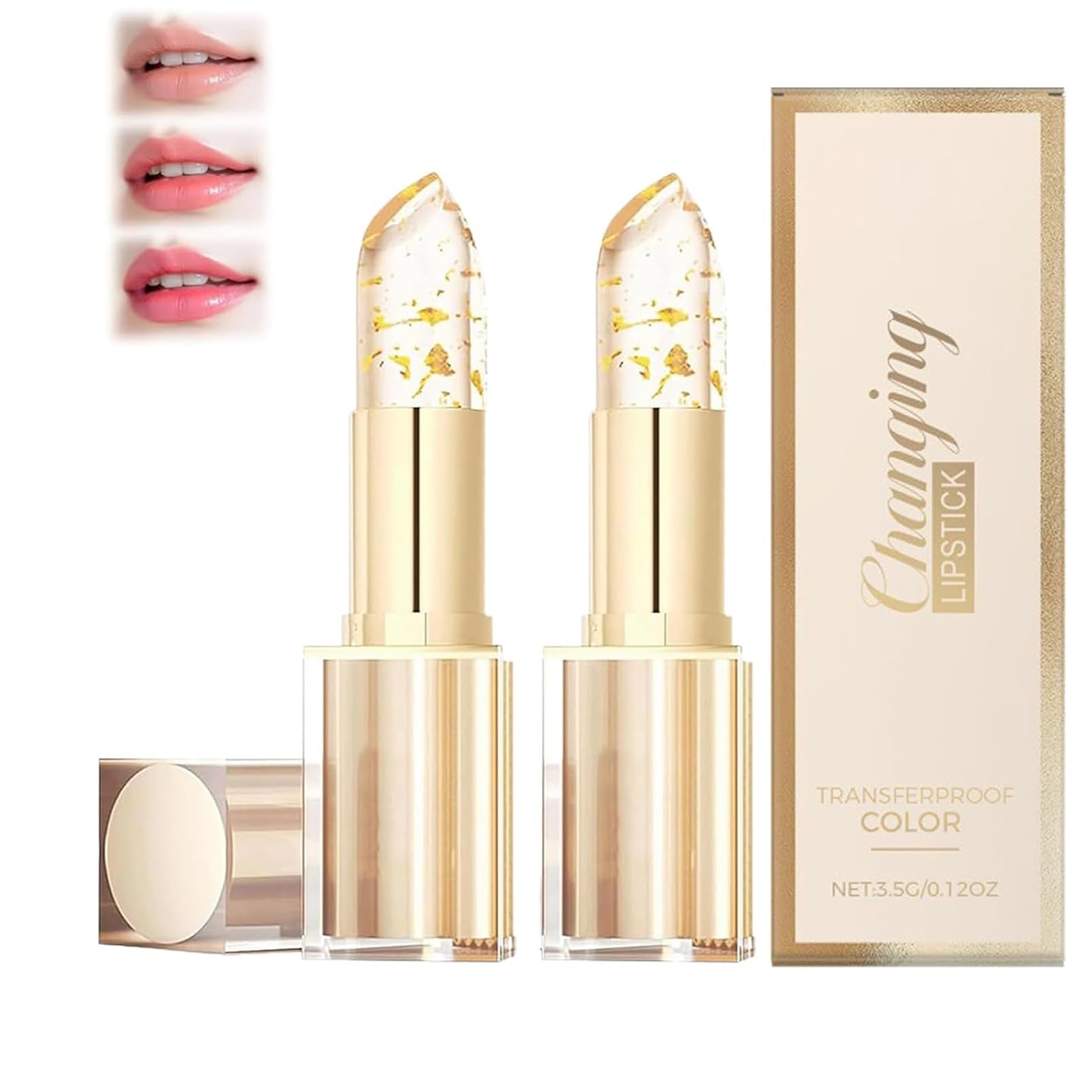 2Pcs Colour Changing Lipstick,PH Adjusting Lip Stick with Gold Foil,Long Lasting Red Natural Moisturizing Hydrating High Pigted Smooth Makeup Gift,Temperature Sensitive Lipsticks for Women