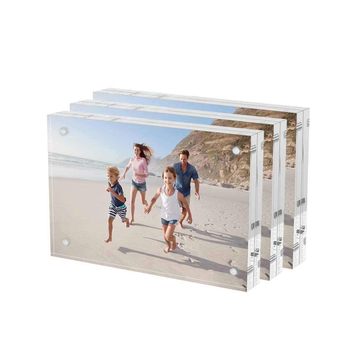 SYOSI 4x6 Acrylic Picture Frames 3 Pack, , Thicker Block, Freestanding Double Sided Magnetic Acrylic Frameless Transparent Square Frame for Desktop Display