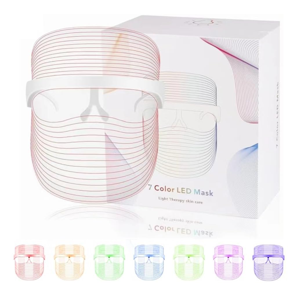 LED Face Mask Light Therapy, Ultra-Light upgraded Red Light Therapy for Face, 7-1 Colors L E D Facial Skin Care Mask, 7 colors Portable Rechargeable Skin Treatment Mask
