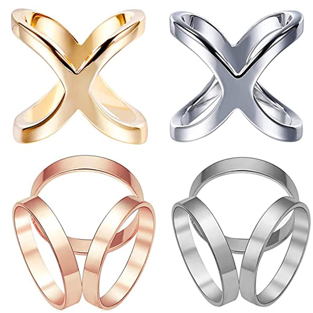 Scarf Clasp Clips Clothing, 4 Pieces Scarf Buckle, Three Ring Fashion Scarf Ring, Scarf Clasp, Zinc Alloy Three Rings Simple Silk Scarf Clasp for Ladies Silk Scarves, Scarves(Gold Silver)