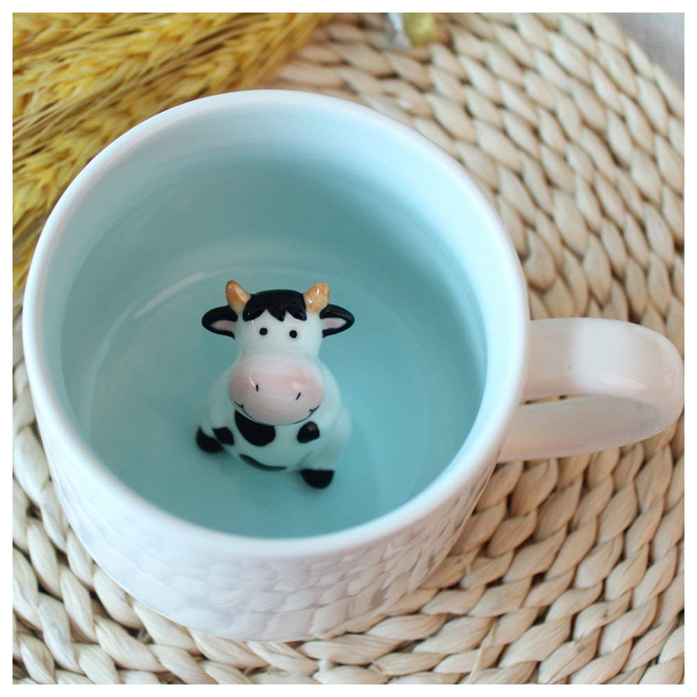 Hotmiss Cow Pattern Ceramic Cup with Hidden 3D Animal Inside, 12 OZ | Cute Cartoon Handmade | Coffee Milk Tea Lovers