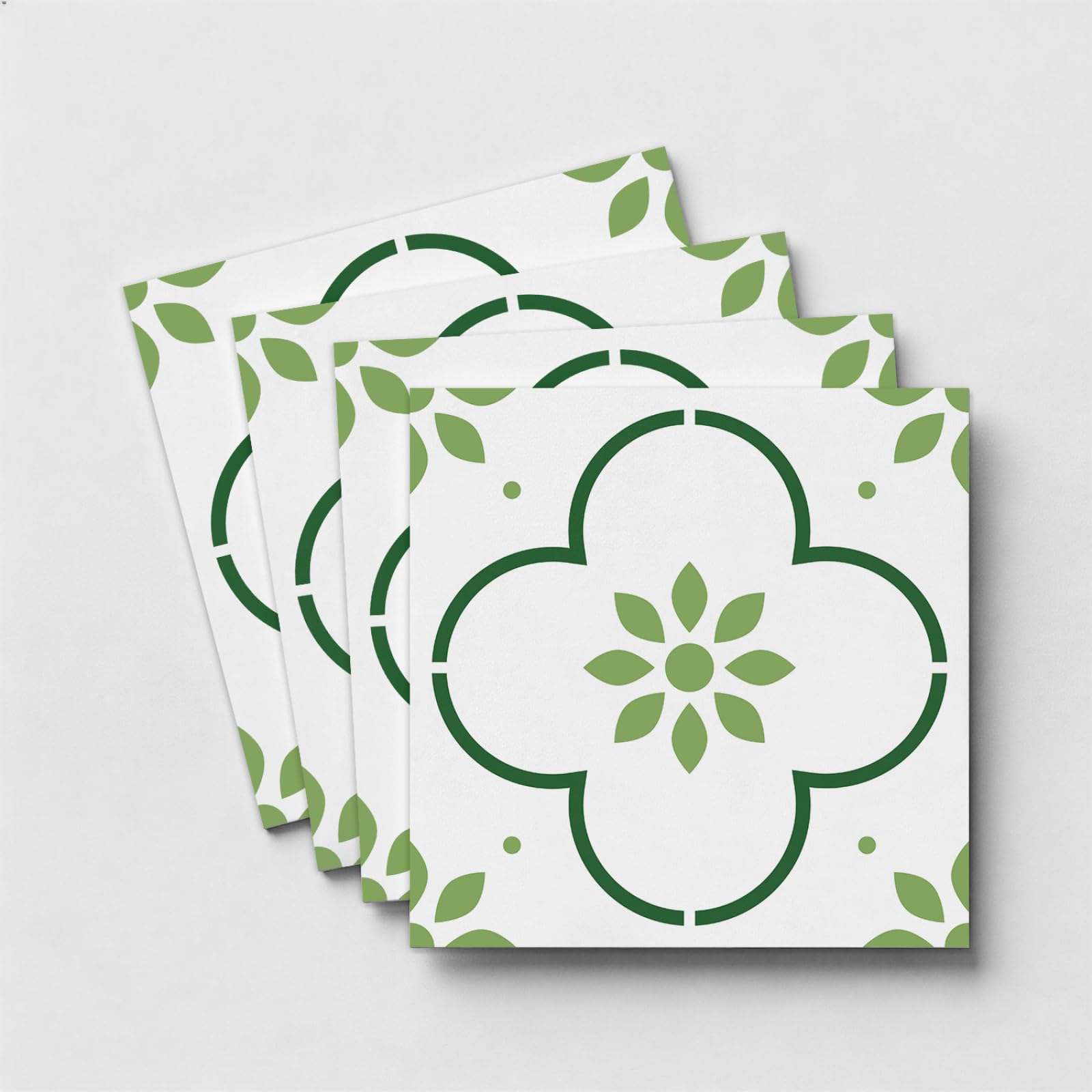 Stick on Kitchen Tiles Green White Patterns Self Adhesive Wall Tiles PVC for Fireplace Surround Furniture Decoration Kitchen Backsplash Bathroom Tile Stickers Waterproof