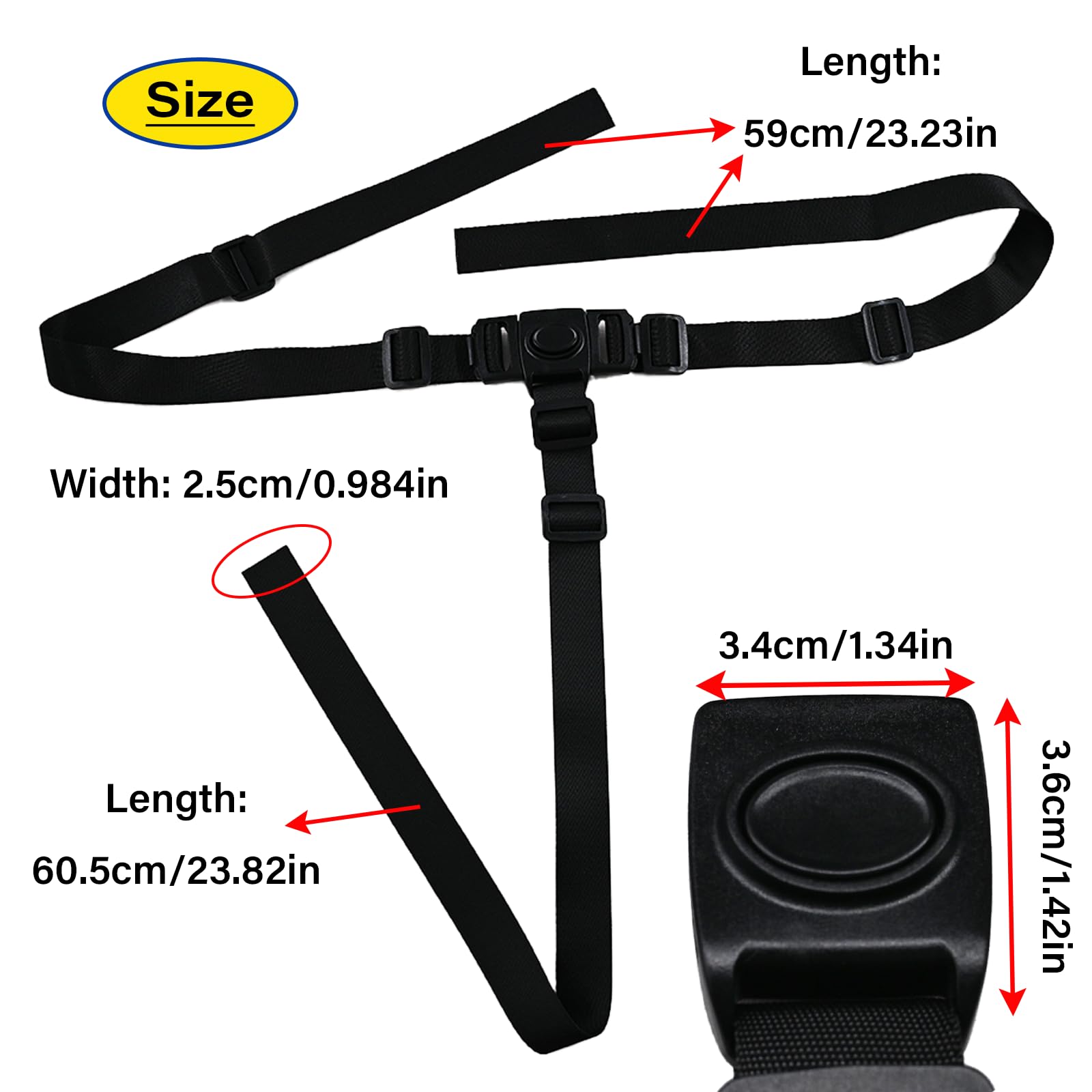 3-Point Harness Straps Belt for Child High Chair,Universal Adjustable Harness Strap Replacement for High Chair/Pushchair/Stroller(Black) - 2