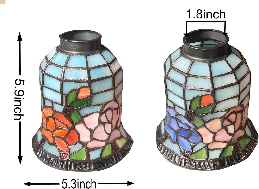 tiffany stained glass replacement lampshade.Rose flower patten ，Fan lamp replacement lampshade.Suitable for bedrooms,studyrooms,corridors and wall lamps.DYM9018
