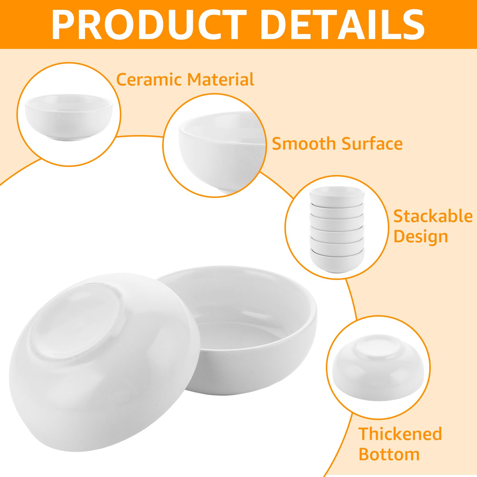 YAYODS 12 cuencos pequeños de cerámica, diámetro de 7,7 cm, color blanco, para salsa de soja, cuencos pequeños para salsa de soja, cuencos pequeños como cuencos para salsas, aperitivos y postres