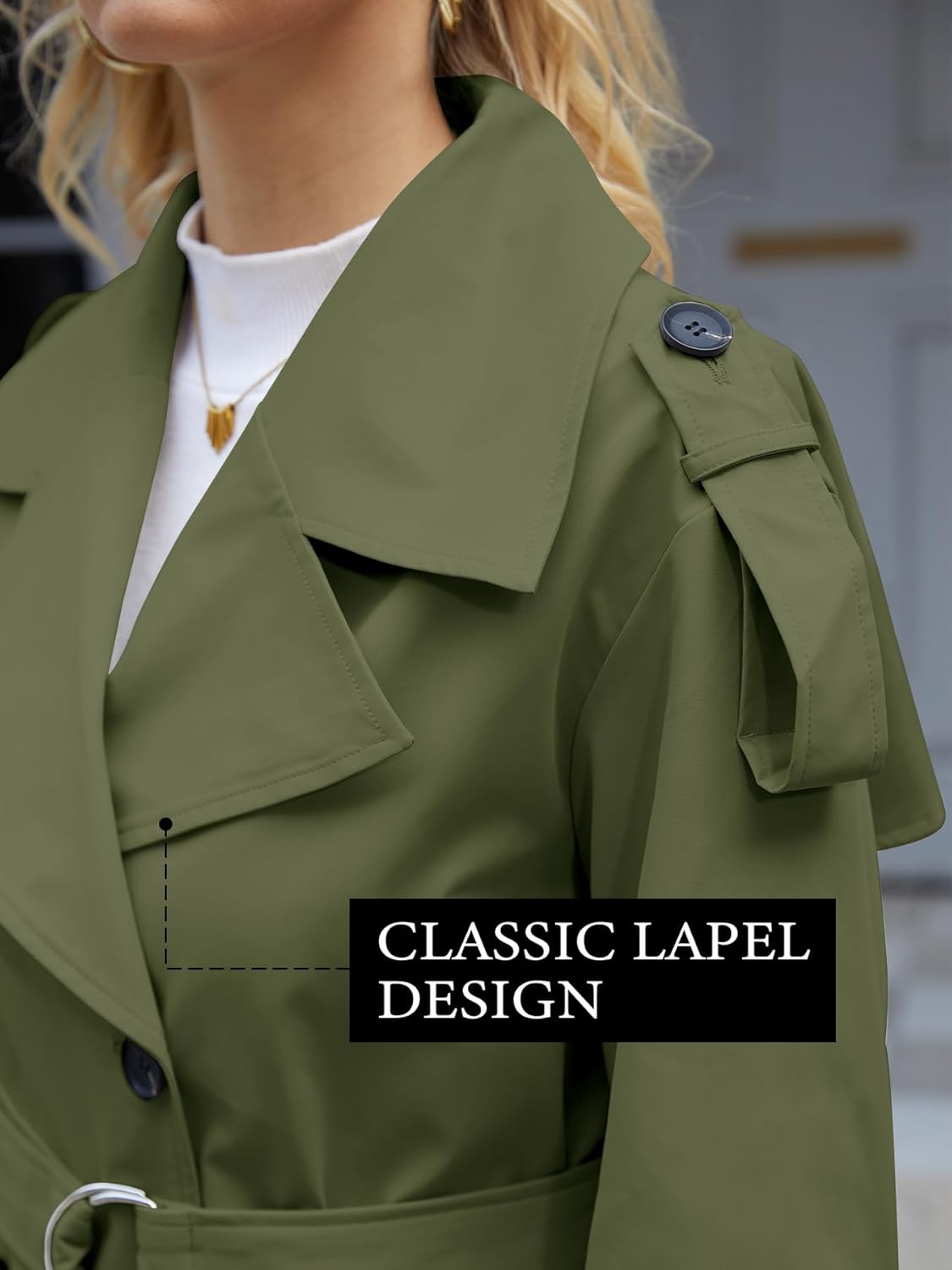 Muchpow Women's Long Trench Coat Double Breasted Lapel Oversized Windproof Overcoat with Belt - Image 3