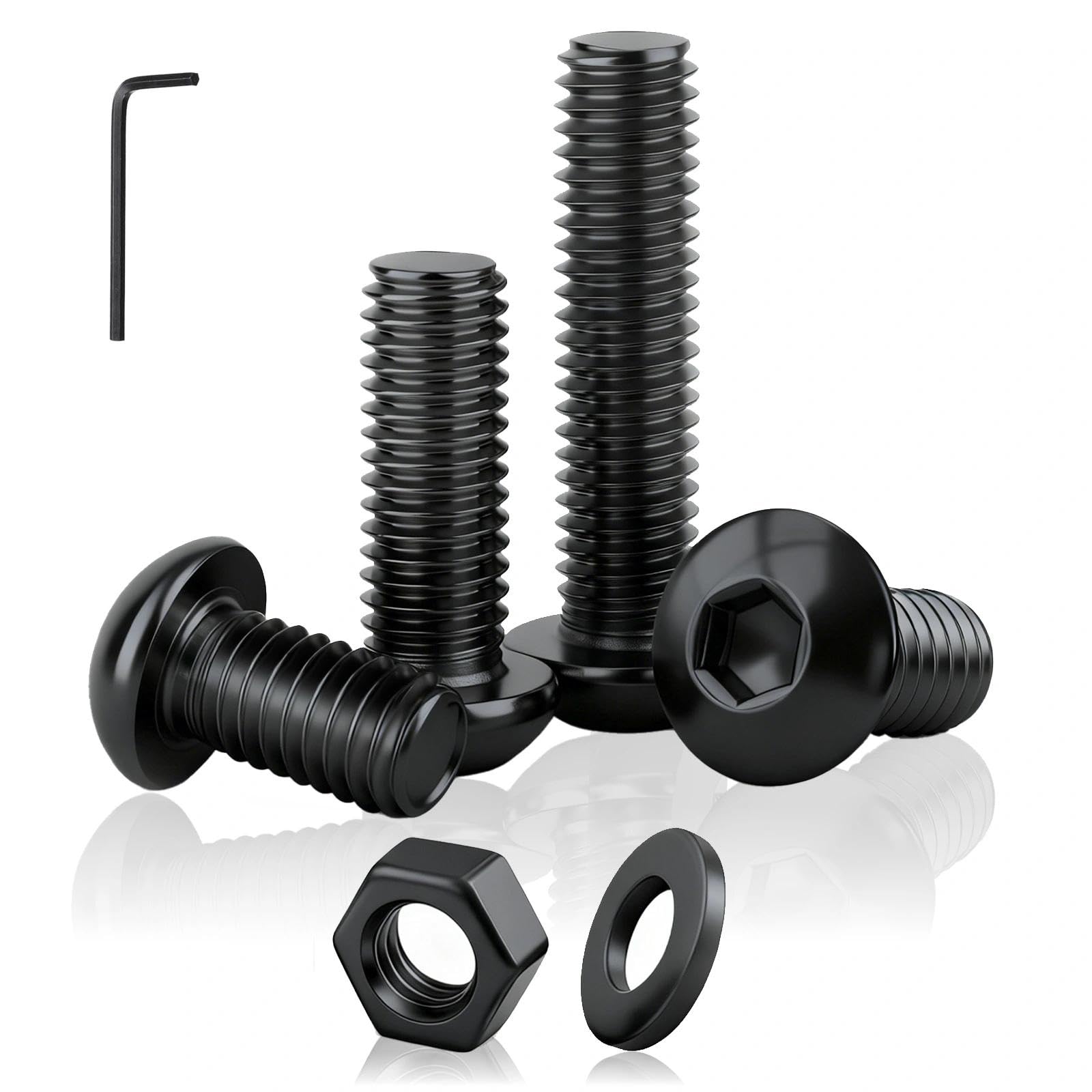 M2 Bolts and Nut Set, 60 Pcs M2x6mm Button Head Screws, Black Allen Socket Bolts Screws with Nuts Washers, Carbon Steel Round Head Hexagon Socket Screws for for Machinery and DIY