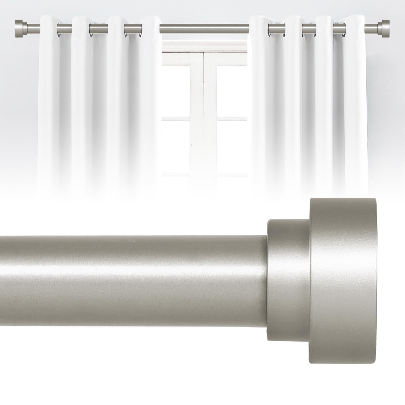 Silver Curtain Rods for Windows 30 to 42 Inch(2.5-3.5ft), 1" Diameter Heavy Duty Curtain Rods, Adjustable Curtains Rod, Modern Decorative Drapery Rod,