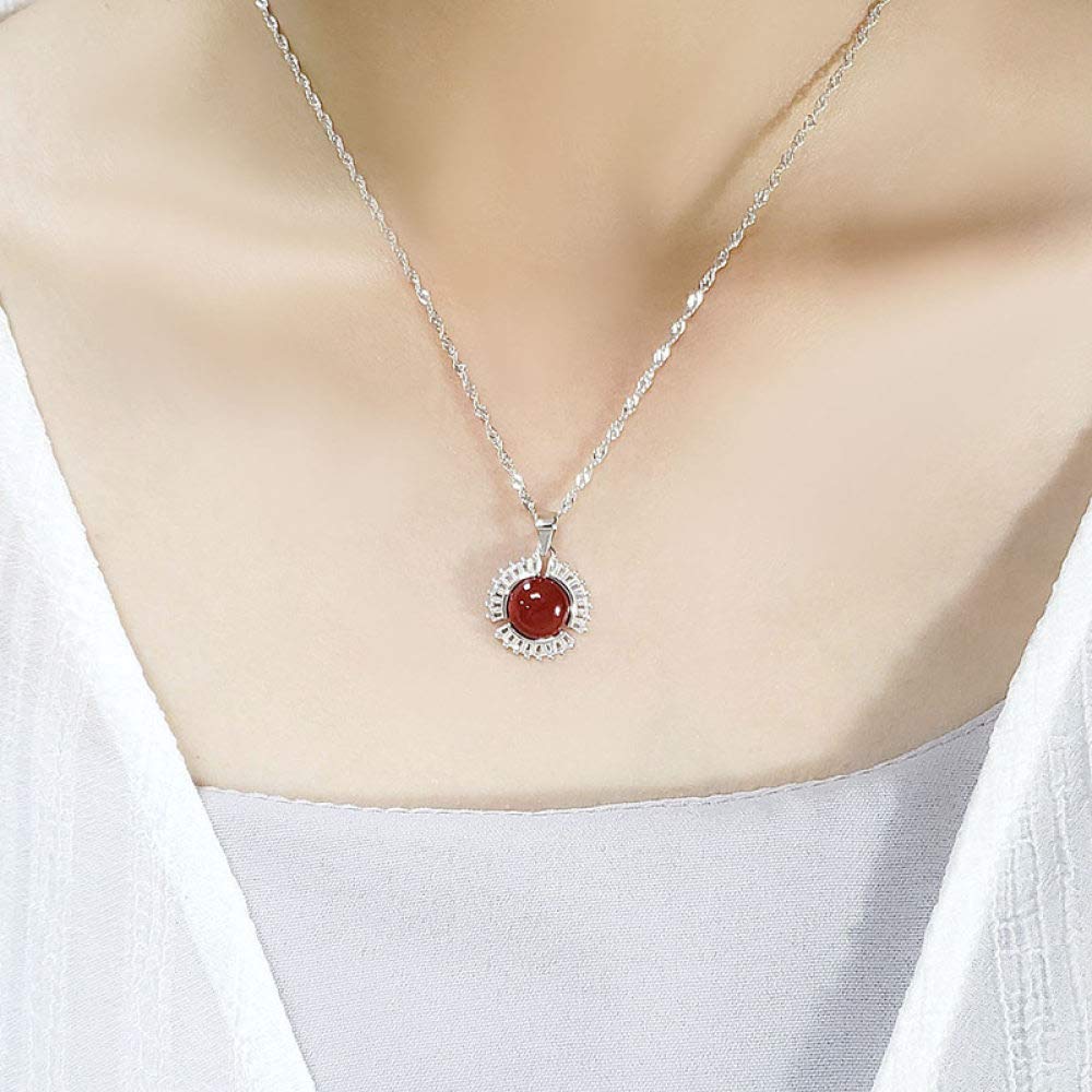 Moda S925 Sterling Silver Necklace Abertura Anillo Pendientes Joyería Conjunto De Mujeres Sol Redonda Flor Ágata Roja Retro Clásico Encanto Creativo Regalo De Alta Gama