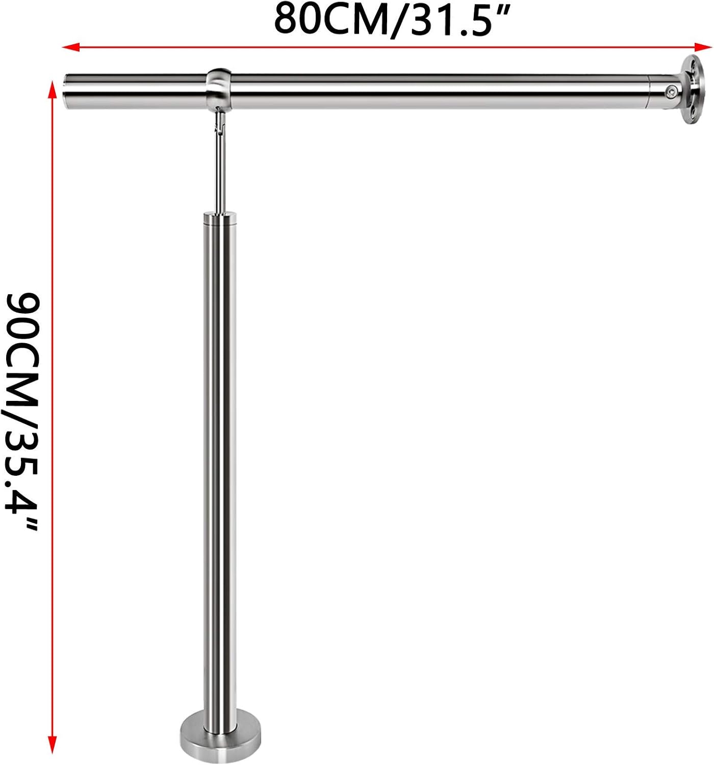 Handrails 1-3 Step,304 Brushed Stainless Steel Handrail Railing,Wall&Floor Mounted Handrail,Stair Rail with Installation Kit Hand Rails for Outdoor Steps Silver, 31.5x35.5 inch - - 