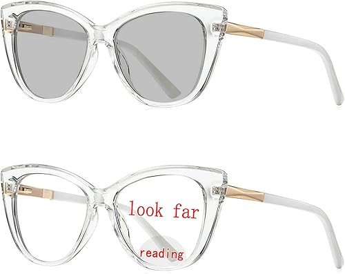 Miniatura 1 de mincl Lentes de lectura bifocales multifocales TR90 para mujer, marco transparente, transición, fotocromático, ojo de gato, lentes de sol