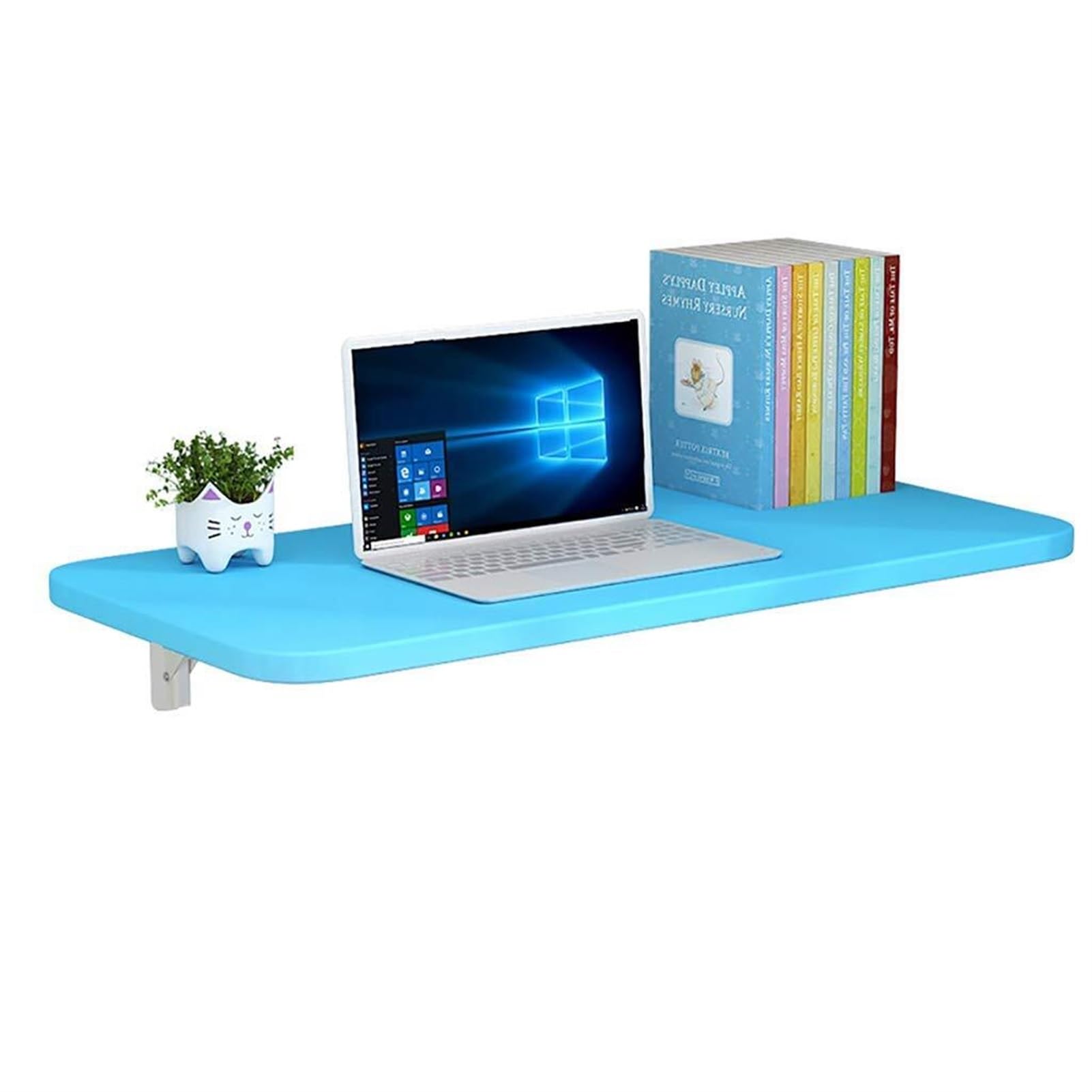 Bureau d'ordinateur pliable et mural bleu en bois pour chambre