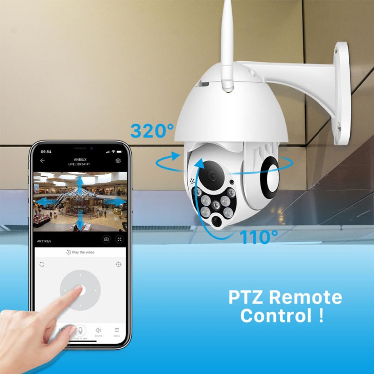 FRCOLOR Caméra sans Fil Extérieure Étanche Audio Bidirectionnel et Rotation Panoramique 320°, Compatible Maison et Surveillance des Personnes Âgées, Plastique Blanc