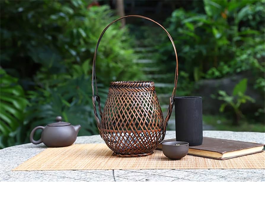 持ち運び茶器籠 インテリア 竹 花器 2点セット 竹細工 持ち運び茶器籠 インテリア 竹 花器 2点セット