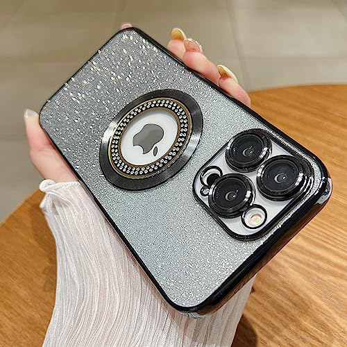 Image of Misscase for iPhone 13 Pro Magnetic Glitter Case Compatible with MagSafe,Full Protection Slim Shockproof Anti-Scratch Case with Camera Lens Protector Logo View Dust-Proof Net for Women Black